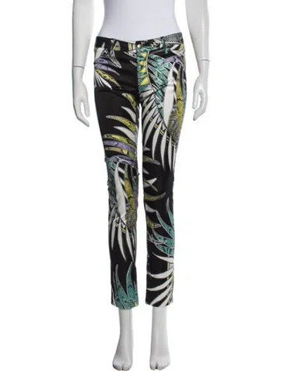 Pre-owned Just Cavalli Floral Print Skinny Leg Pants In White