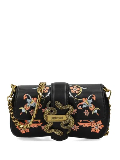 Just Cavalli Floral-print Snake-detail Bag In Black