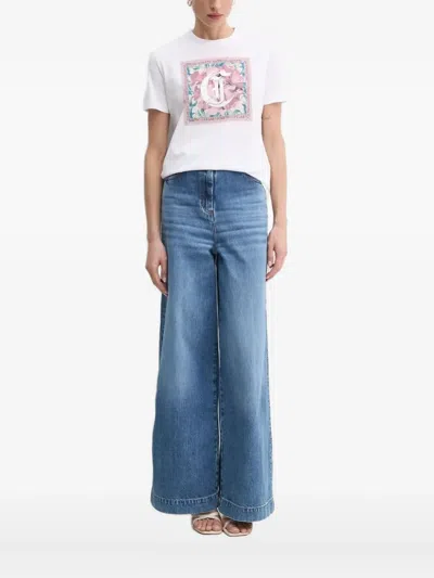Just Cavalli Floral-print T-shirt In Blue