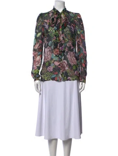 Pre-owned Just Cavalli Floral Print Tie Neck Blouse In Purple