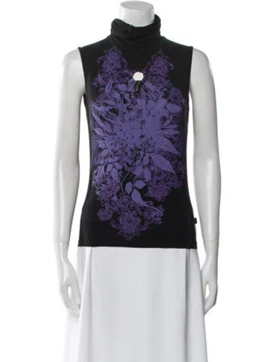 Pre-owned Just Cavalli Floral Print Turtleneck Top In Black