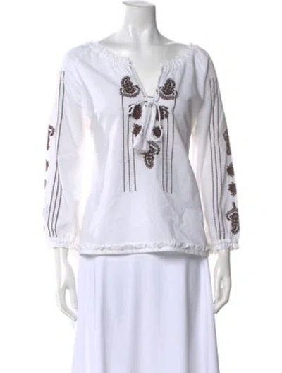 Pre-owned Just Cavalli Floral Print V-neck Blouse In White