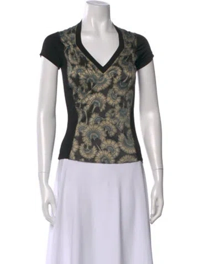 Pre-owned Just Cavalli Floral Print V-neck Top In Black