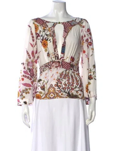 Pre-owned Just Cavalli Floral Print V-neck Top In Neutral