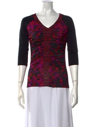 Pre-owned Just Cavalli Floral Print V-neck Top In Purple
