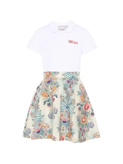 Just Cavalli Kids' Floral Short-sleeve Dress In White