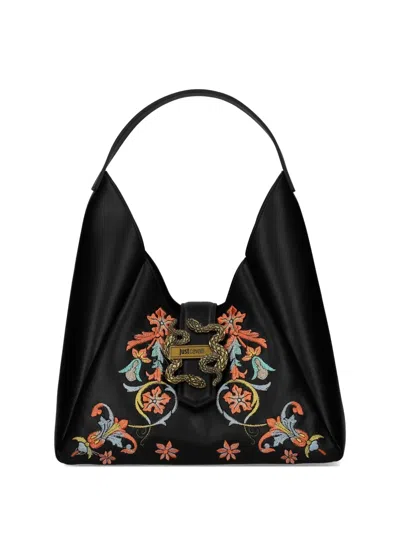 Just Cavalli Floral Snake Shoulder Bag In Black