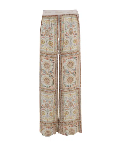 Just Cavalli Floral Wide-leg Pants In Brown