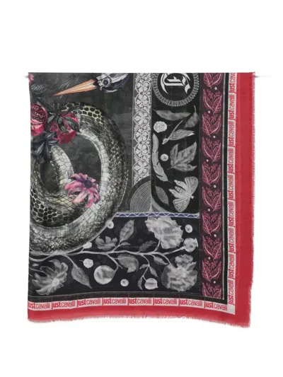 Just Cavalli Floral-print Fringed Scarf In Multi