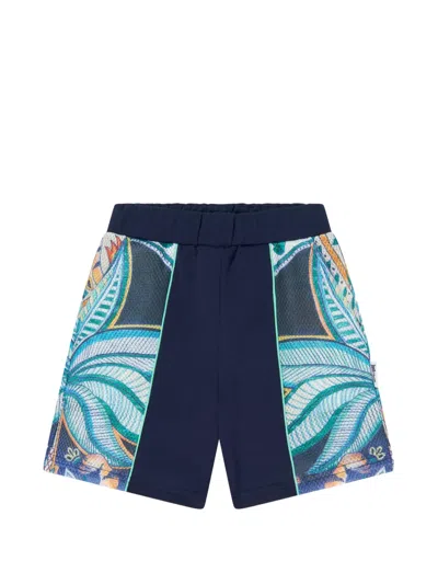 Just Cavalli Kids' Floral-print Panel Shorts In Blue