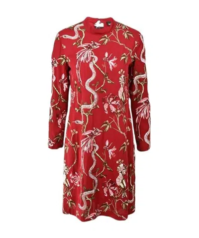 Just Cavalli Flower-and-bird Embroidered Long-sleeved Dress In Red