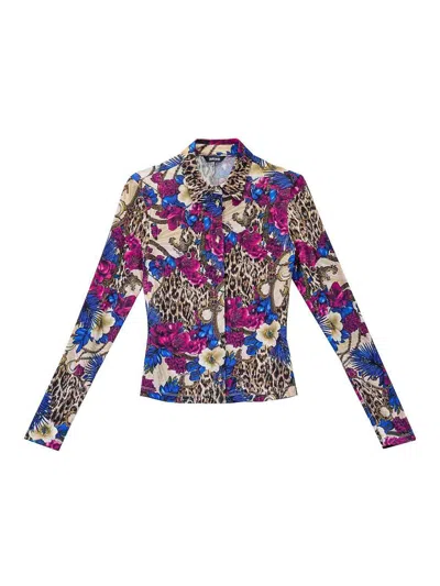 Just Cavalli Flowers Leopard Shirt In Multi