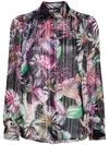 Just Cavalli Foliage-print Metallic Shirt In Purple