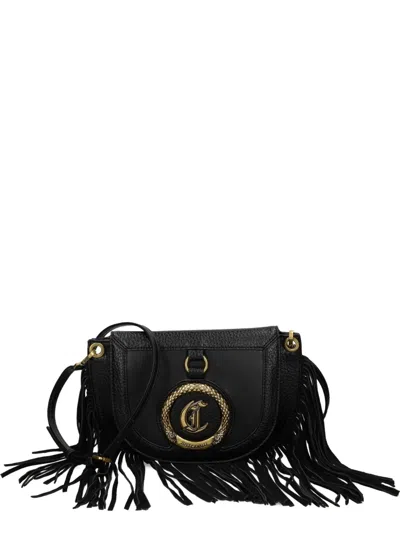 Just Cavalli Fringe-embellished Circular-plaque Shoulder Bag In Black