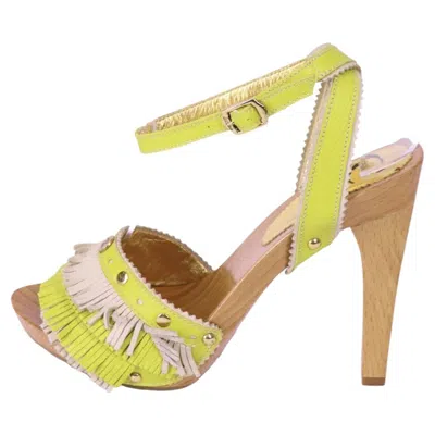Pre-owned Just Cavalli Fringe Sandal Heels – Yellow & Beige - Eu 39