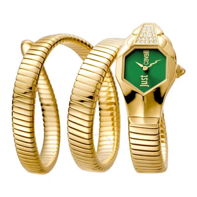 Just Cavalli Glam Snake Quartz Green Dial Ladies Watch Jc1l022m0065 In Gold