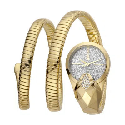 Just Cavalli Glam Snake Quartz Silver Dial Ladies Watch Jc1l114m0035 In Gold Tone / Silver