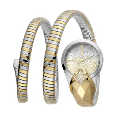 Just Cavalli Glam Snake Quartz Silver Dial Ladies Watch Jc1l114m0065 In Two Tone  / Gold Tone / Silver