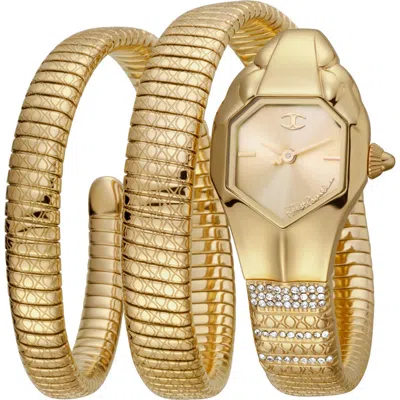Just Cavalli Glam Snake Wraparound Bracelet Watch, 22mm In Gold