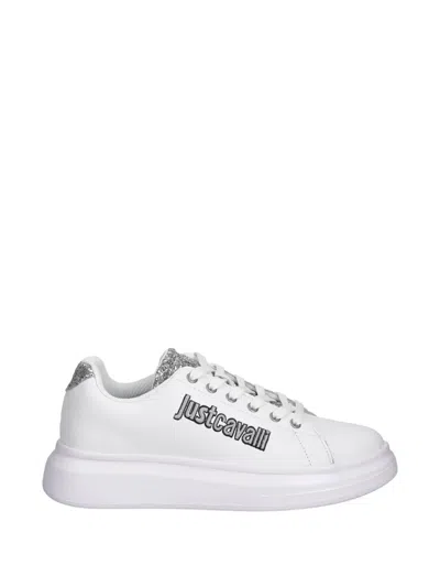 Just Cavalli Glitter-trim Sneakers In White