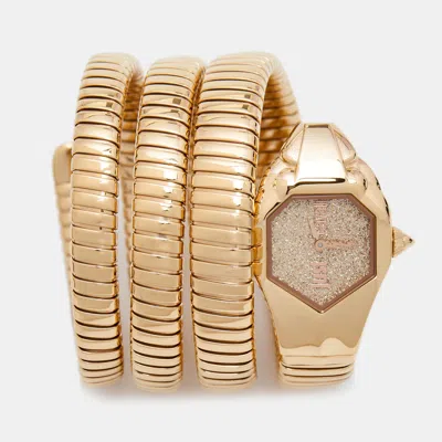 Pre-owned Just Cavalli Glittered Champagne Rose Gold Plated Stainless Steel Glam Chic Jc1l115m0035 Women's Wristwatch 22 Mm
