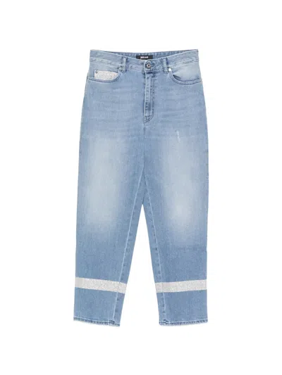 Just Cavalli Glitter-embellished Cropped Jeans In Blue
