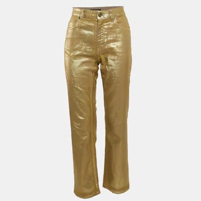 Pre-owned Just Cavalli Gold Coated Denim Straight Leg Jeans S Waist 28"