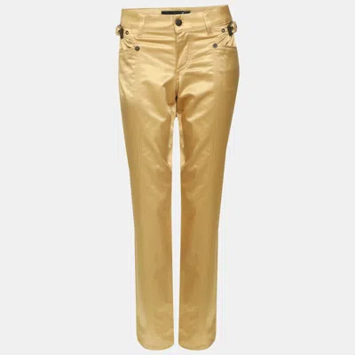 Pre-owned Just Cavalli Gold Shimmer Stretch Satin Trousers M