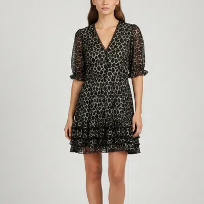 Pre-owned Just Cavalli Gold/black Leopard Print Lace Ruffled Mini Dress M