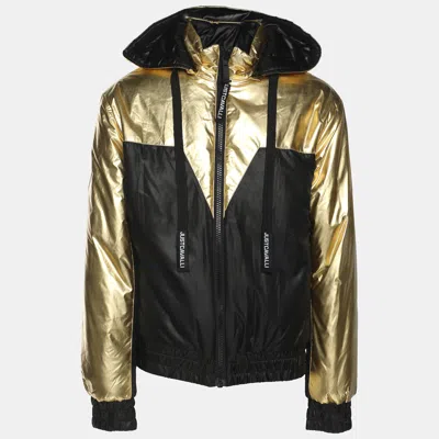 Just Cavalli Gold/black Nylon Bomber Hoodie Jacket