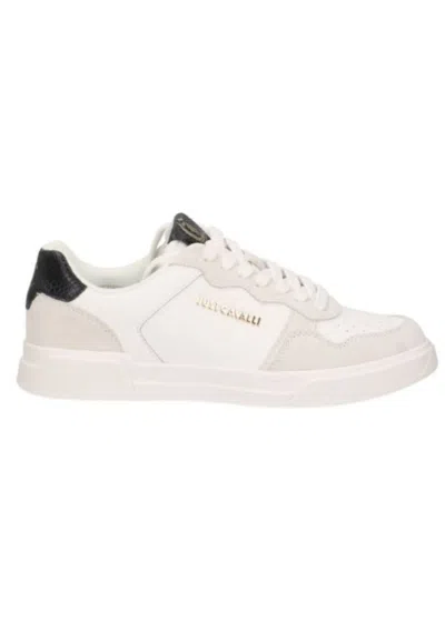 Just Cavalli Grainy Leather Sneakers In Bianco
