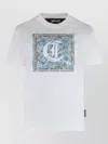Just Cavalli Graphic Cotton T-shirt Round Neckline In Metallic