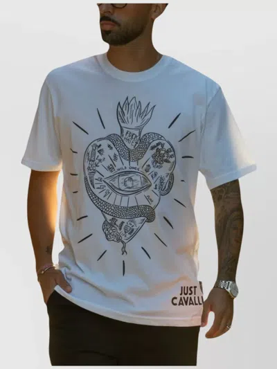 Just Cavalli Graphic Crew Neck Short Sleeve T-shirt In White