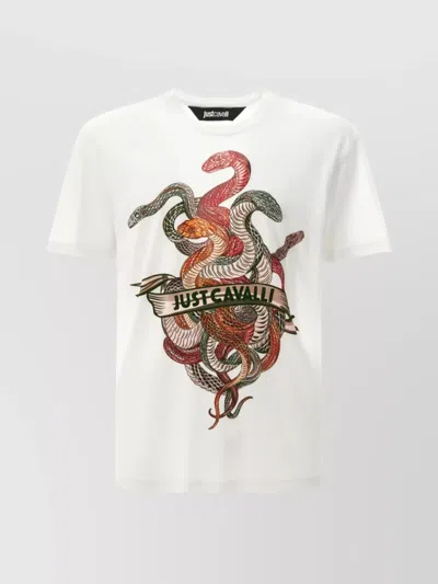 Just Cavalli Graphic Crew Neck T-shirt With Short Sleeves In White