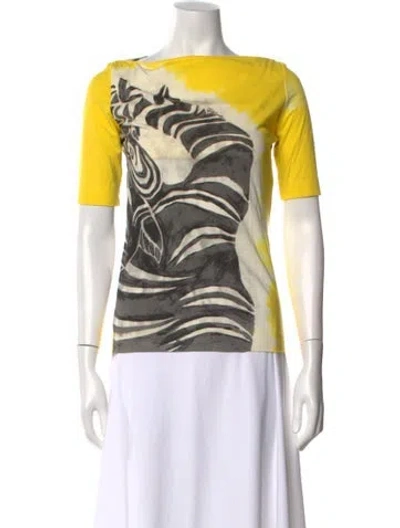 Pre-owned Just Cavalli Graphic Print Bateau Neckline T-shirt In Yellow