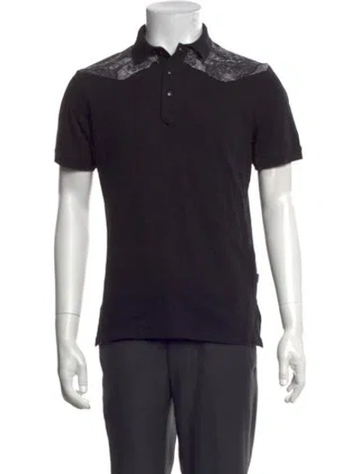 Pre-owned Just Cavalli Graphic Print Collar Polo Shirt In Black