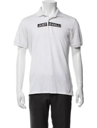 Pre-owned Just Cavalli Graphic Print Collar Polo Shirt In White