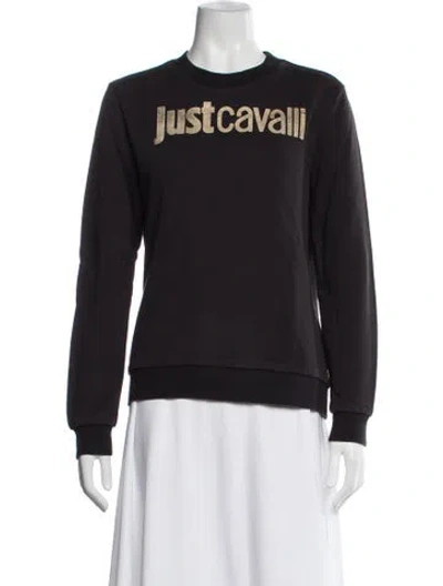 Pre-owned Just Cavalli Graphic Print Crew Neck Sweater In Black