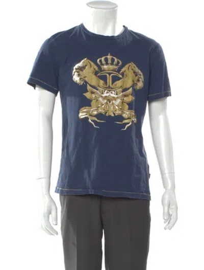 Pre-owned Just Cavalli Graphic Print Crew Neck T-shirt In Blue