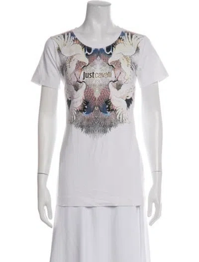 Pre-owned Just Cavalli Graphic Print Crew Neck T-shirt In White