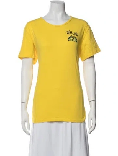 Pre-owned Just Cavalli Graphic Print Crew Neck T-shirt In Yellow