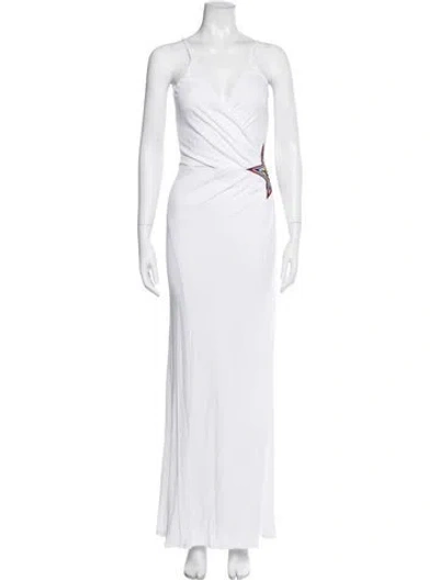 Pre-owned Just Cavalli Graphic Print Long Dress In White