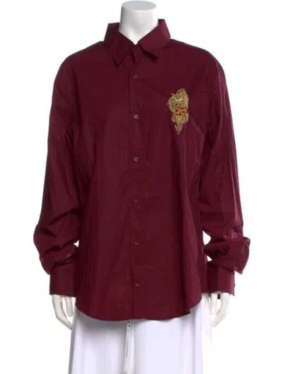 Pre-owned Just Cavalli Graphic Print Long Sleeve Button-up Top In Burgundy