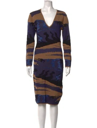 Pre-owned Just Cavalli Graphic Print Midi Length Dress In Blue