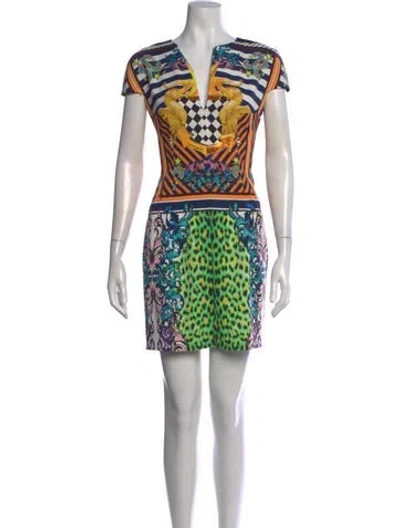 Pre-owned Just Cavalli Graphic Print Mini Dress In Black