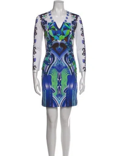 Pre-owned Just Cavalli Graphic Print Mini Dress In Blue