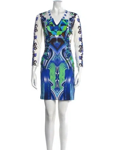 Pre-owned Just Cavalli Graphic Print Mini Dress W/ Tags In Blue