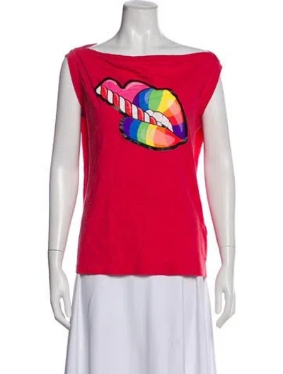 Pre-owned Just Cavalli Graphic Print Off-the-shoulder T-shirt In Pink