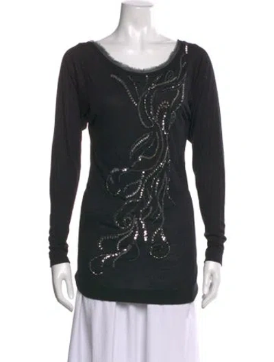 Pre-owned Just Cavalli Graphic Print Scoop Neck Top In Black