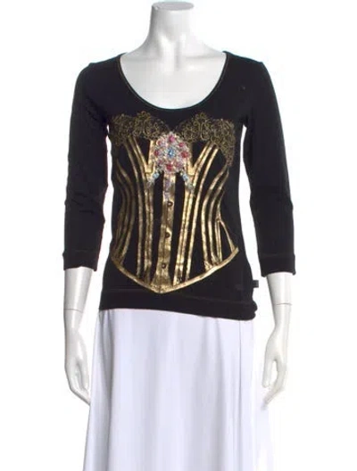 Pre-owned Just Cavalli Graphic Print Scoop Neck Top In Black